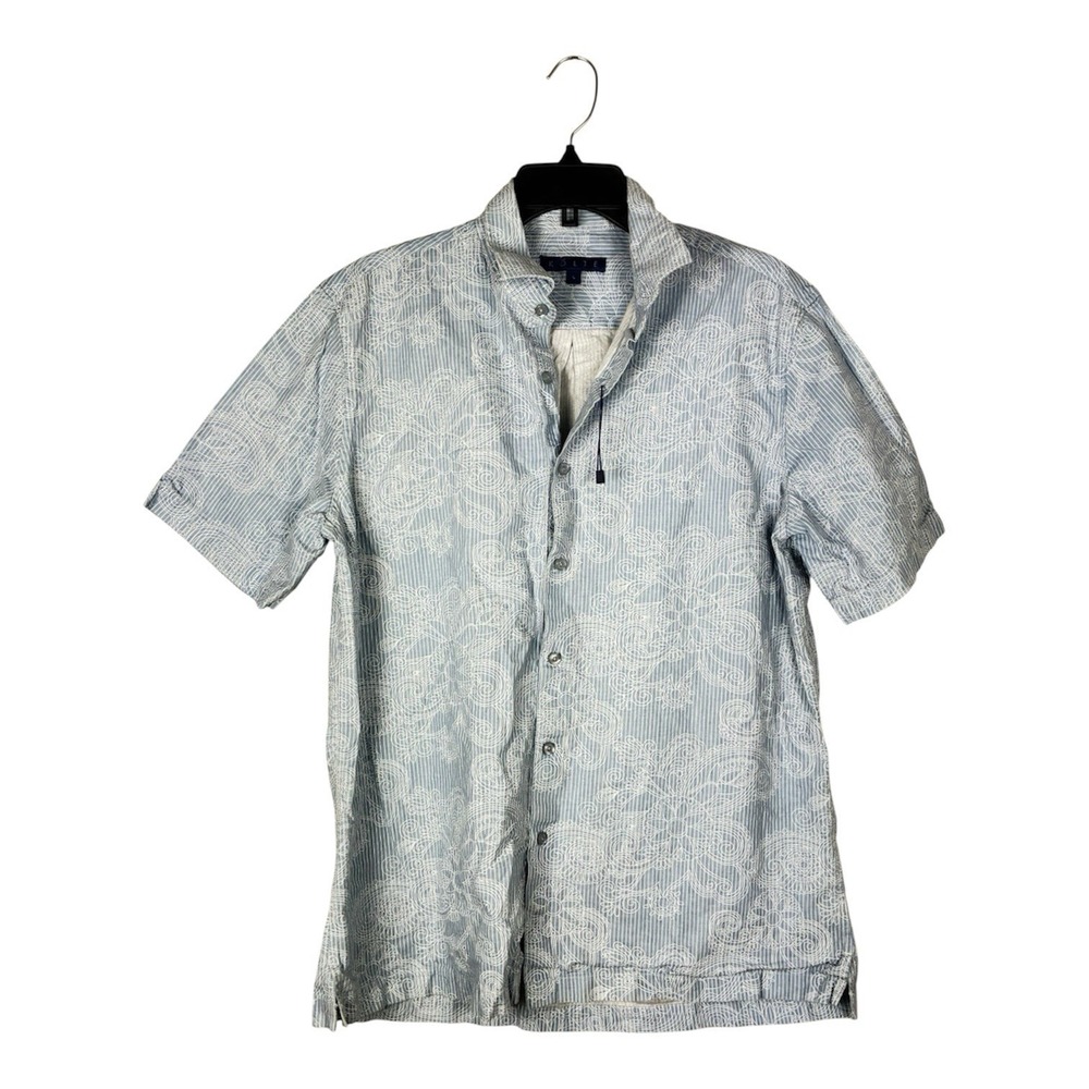 Kolte Cotton Shirt Men Blue Paisley L Seersucker Button Up Camp Beach Cruise NEW